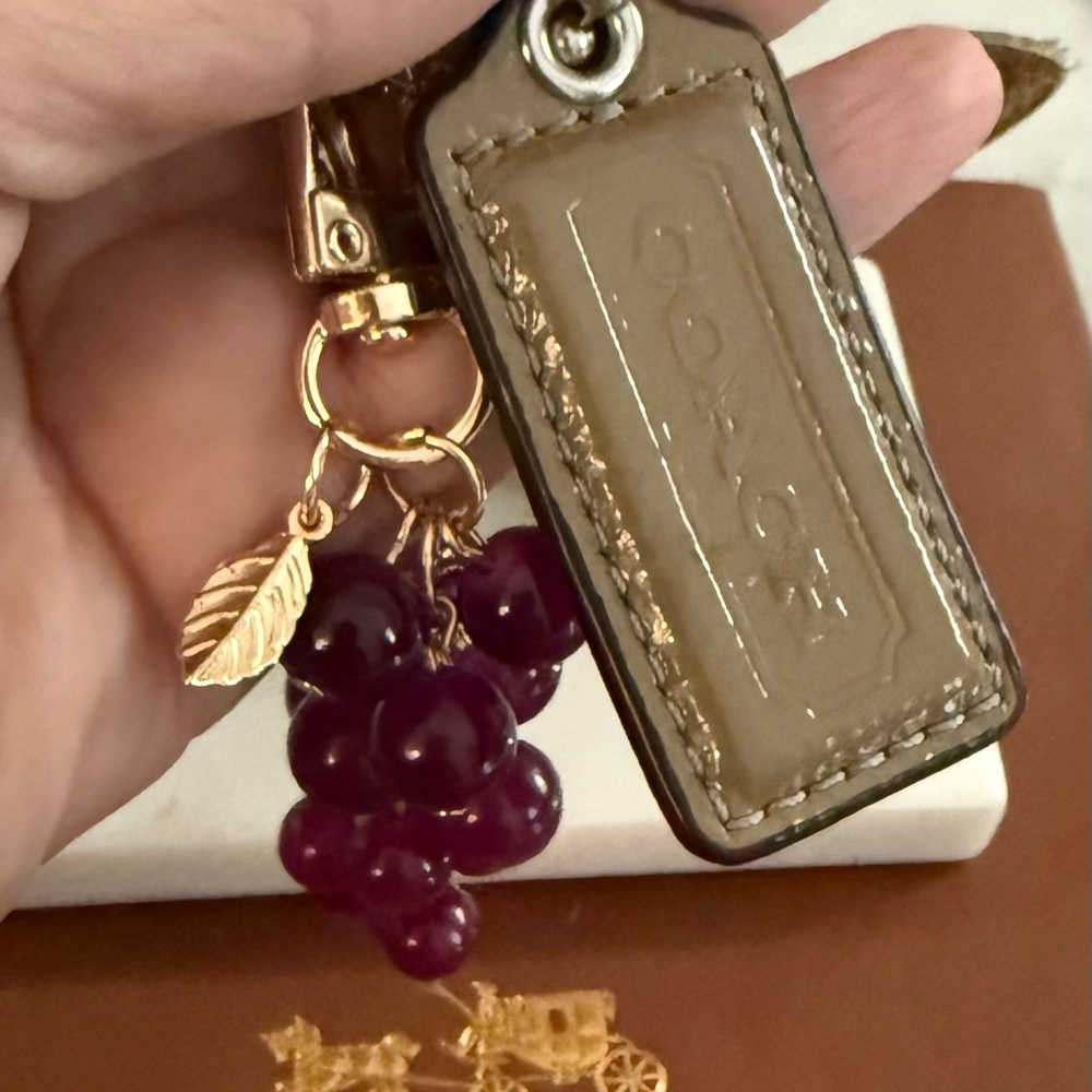 Coach Leather Green Hang Tag & 🍇 Bubble Grapes Bag Charm